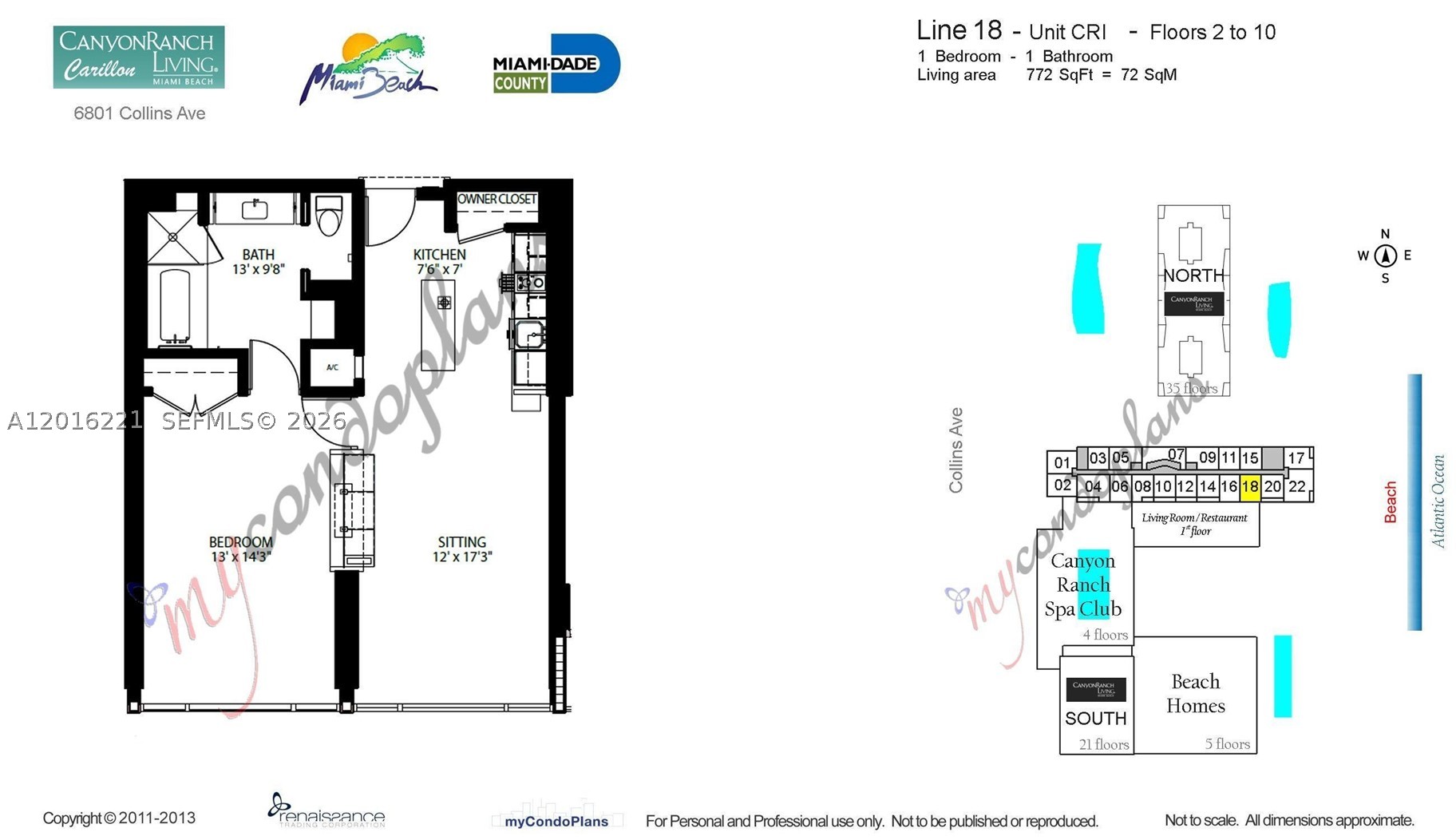 6801 Collins Ave #718 (deed 707), Miami Beach FL 33141